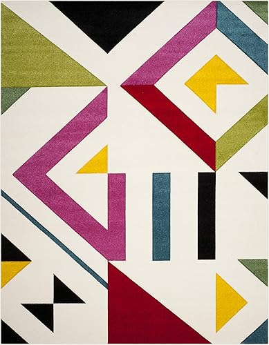 Vista 18 de SAFAVIEH Hollywood Collection - Alfombra decorativa de 4 x 6 pies, color marfil y rosa, diseño moderno de mediados de siglo, no desprende pelusa