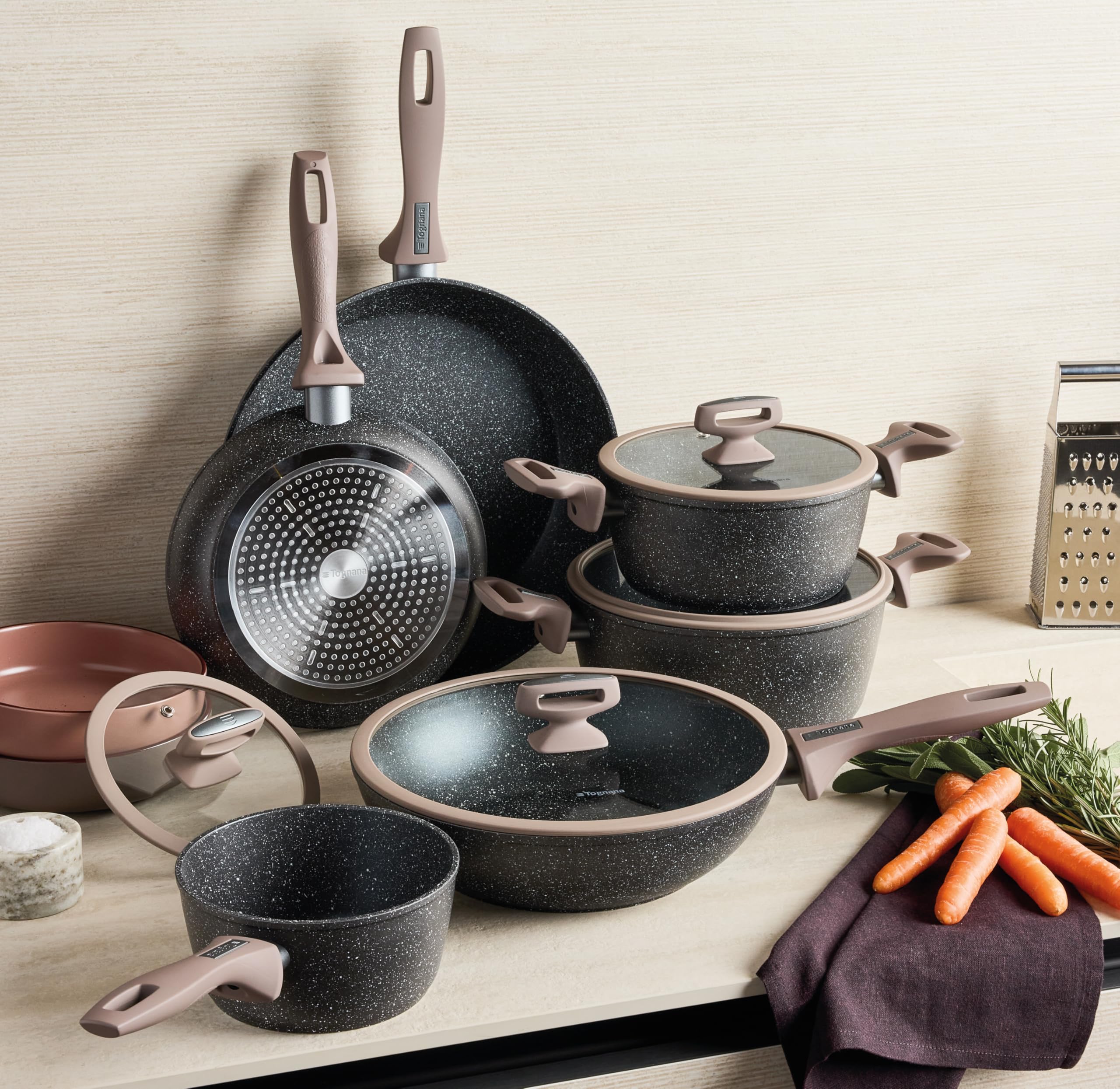 Tognana Class Stone, Set 2 padelle 24/28 cm, alluminio, nero