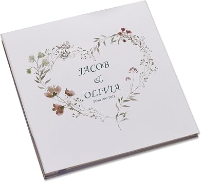 Personalised Large Linen Cover Wedding Photo Album Watercolour Flowers Heart