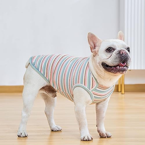Miniatura 4 de Camisas para perros, chaleco de algodón a rayas, ropa elástica sin mangas para perros pequeños, paquete de 2 camisetas suaves y transpirables para