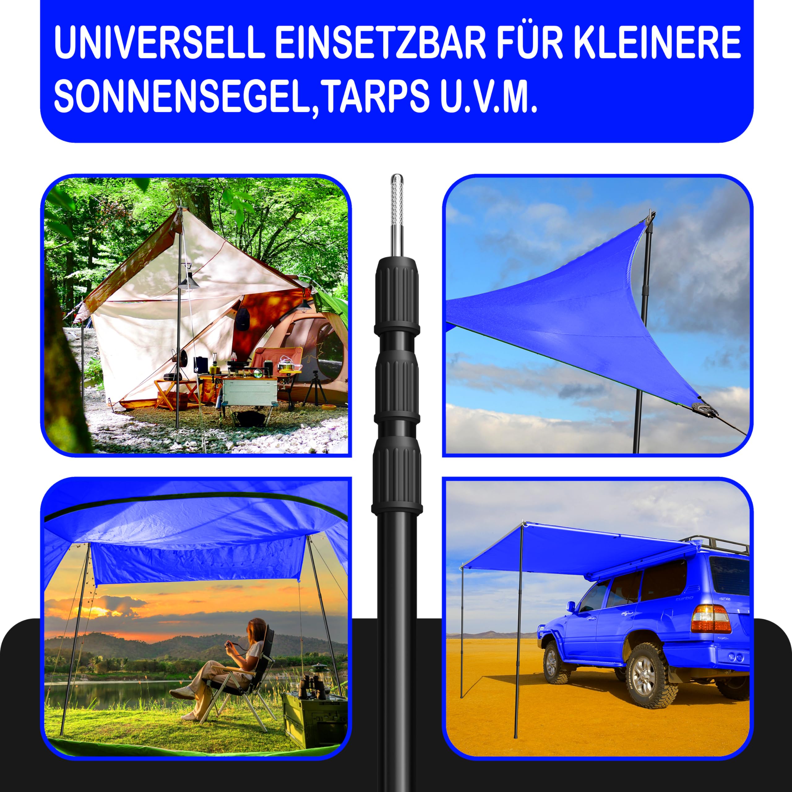 Robuuste luifel, stangen, set van 2 tentstokken inclusief haringen, scheerlijnen en tas, zonnezeil, telescoopstangen, tarpstangen voor tarp