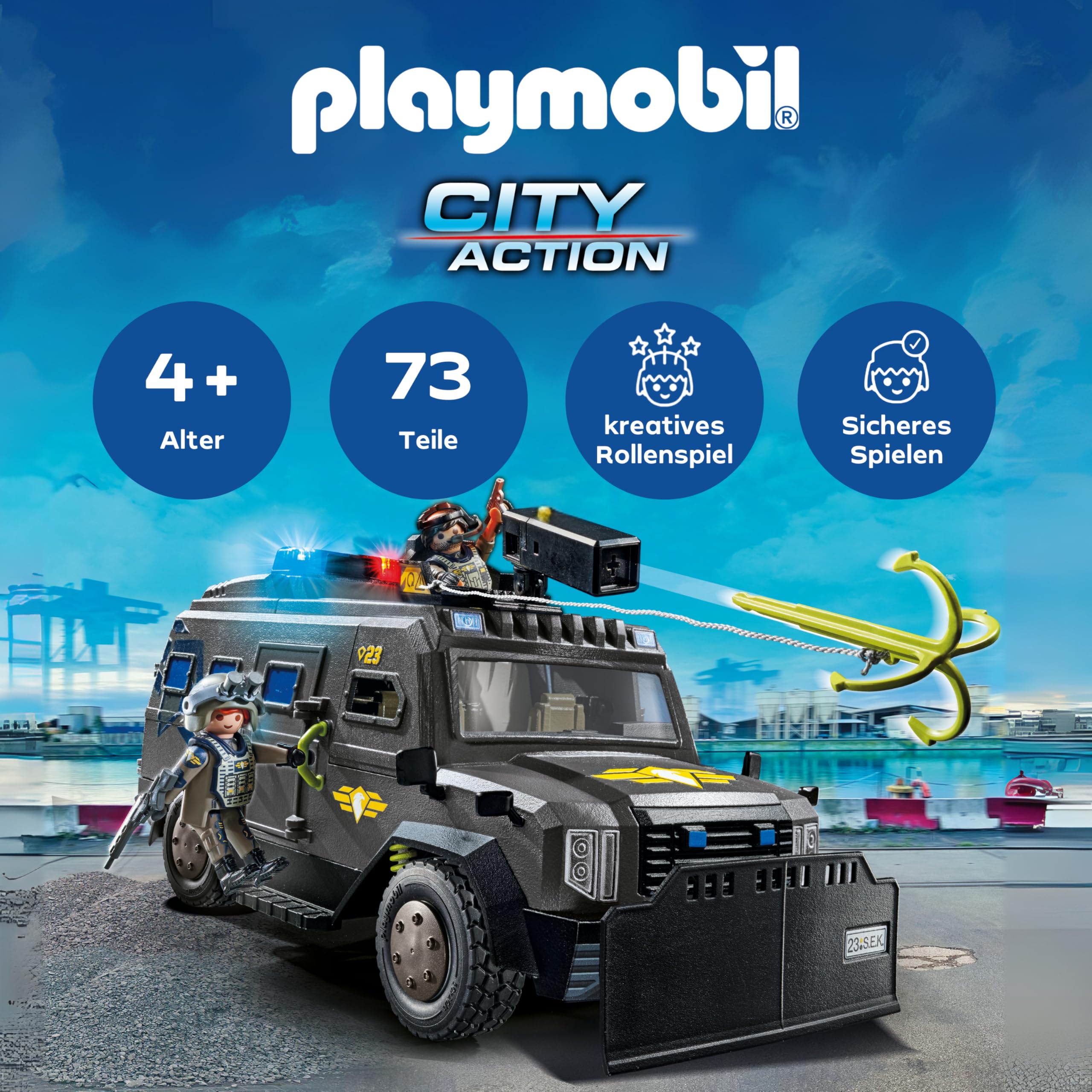 PLAYMOBIL | City Action |SWAT-Geländefahrzeug | mit Licht und Sound | Spielzeug für Kinder ab 5 Jahren | 71144
