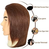 Vista 2 de Cabeza de maniquí masculino de 12 pulgadas, cabeza de entrenamiento de peluquero con cabello humano 100% real, cabeza de maniquí de entrenamiento