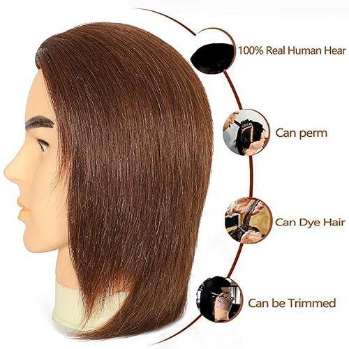 Miniatura 2 de Cabeza de maniquí masculino de 12 pulgadas, cabeza de entrenamiento de peluquero con cabello humano 100% real, cabeza de maniquí de entrenamiento de