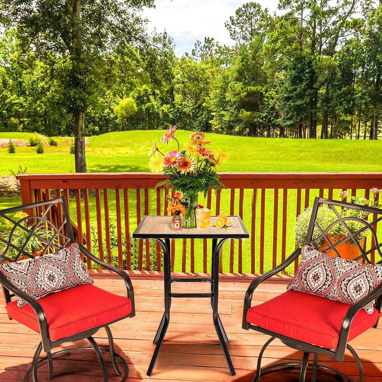 Oakcloud Patio Square Height Bar Table Outdoor Metal Frame Bistro Table -39" Height Coating Old Craft,Rust and Weather Resistant, Wood Like : Patio, Lawn & Garden