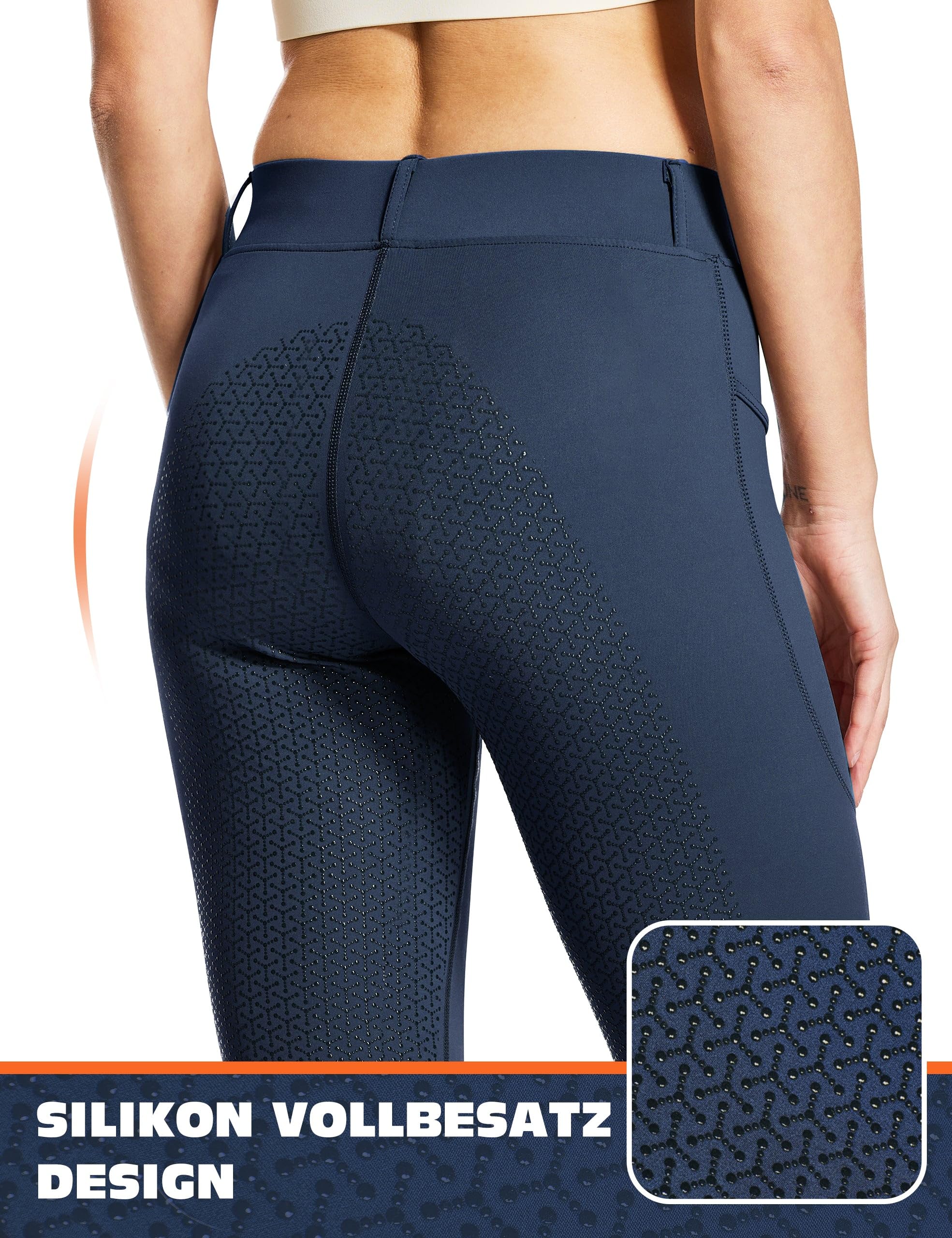 FitsT4 Sports Damen Reithose Bootcut Reitleggings Silikon Vollbesatz Schlaghose Reithose mit Handytasche und Gürtelschlaufen für Reitsport Pferdetraining Reitturnier