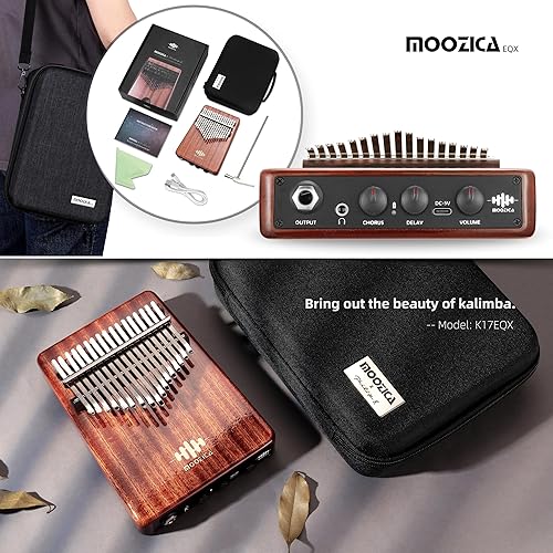 Miniatura 6 de MOOZICA Kalimba profesional de la serie EQX, pastilla piezoeléctrica incorporada de 17 teclas, piano de pulgar Kalimba con coro y control de efecto