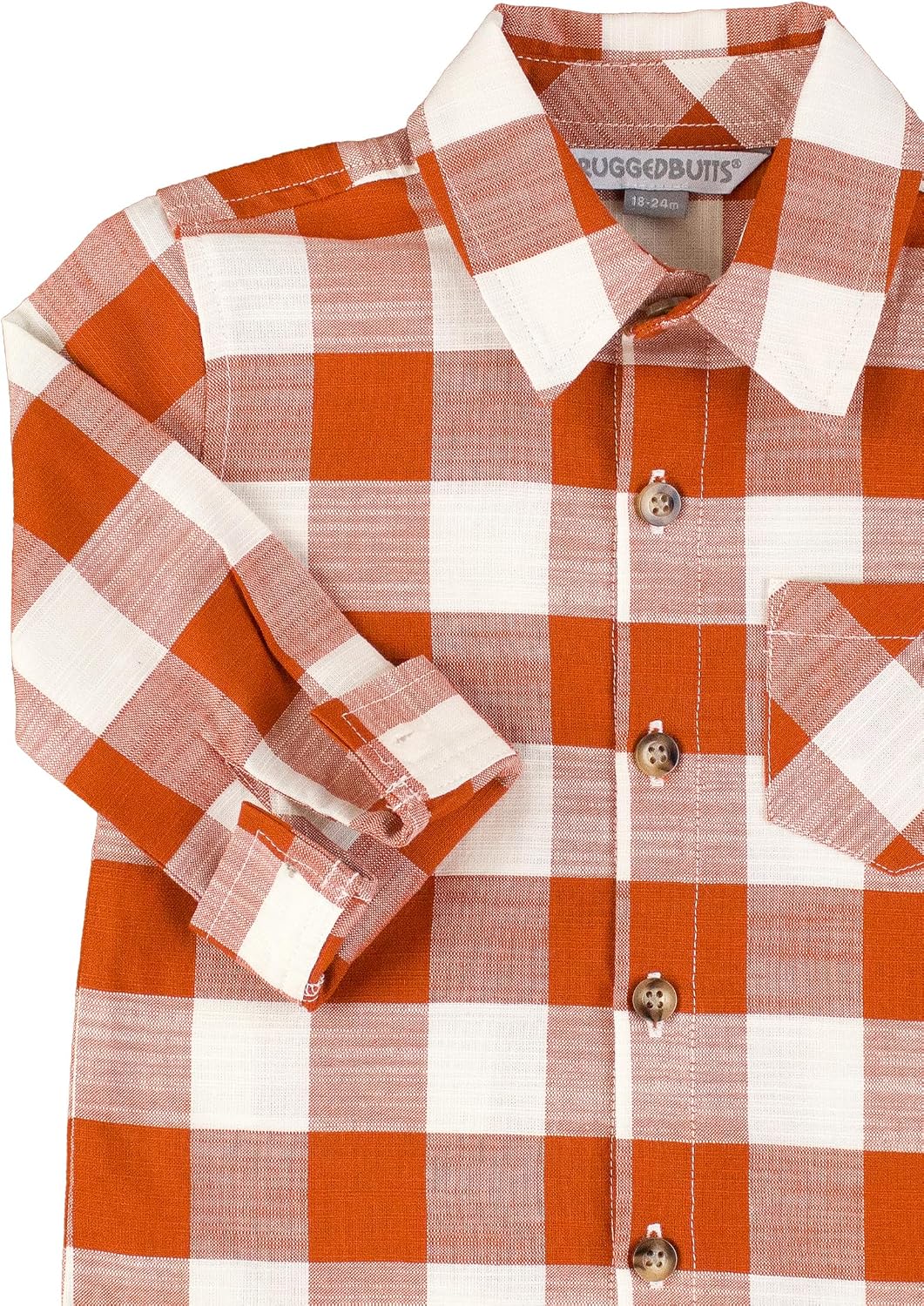 Rugged Butts Rust Plaid Long Sleeve Button Down Shirt - 3T