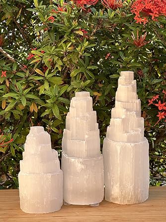 GAF TREASURES Selenite Skyscraper Tower Light Natural White Healing Crystal, Choose Size 6, 8, 10, 12, 16 (8-9)