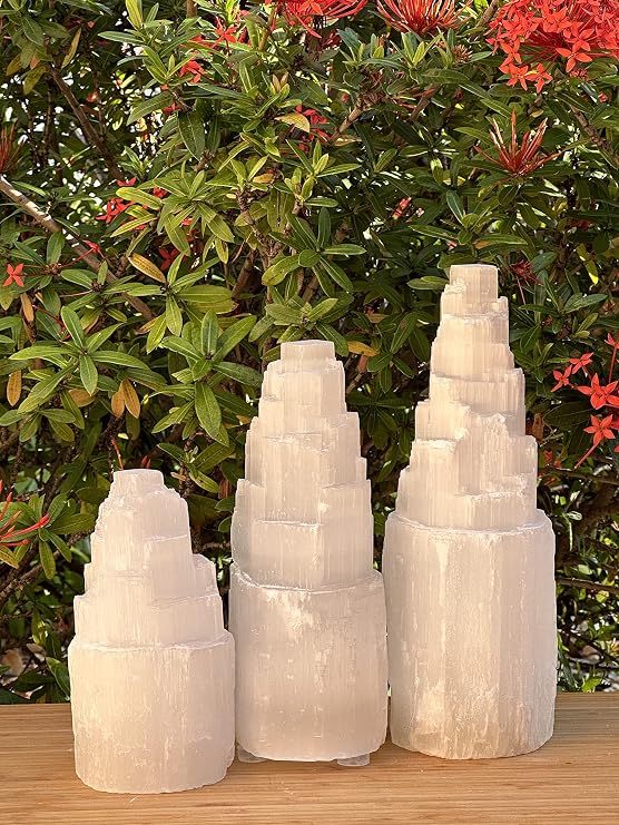 GAF TREASURES Selenite Skyscraper Tower Light Natural White Healing Crystal, Choose Size 6, 8, 10, 12, 16 (8-9)