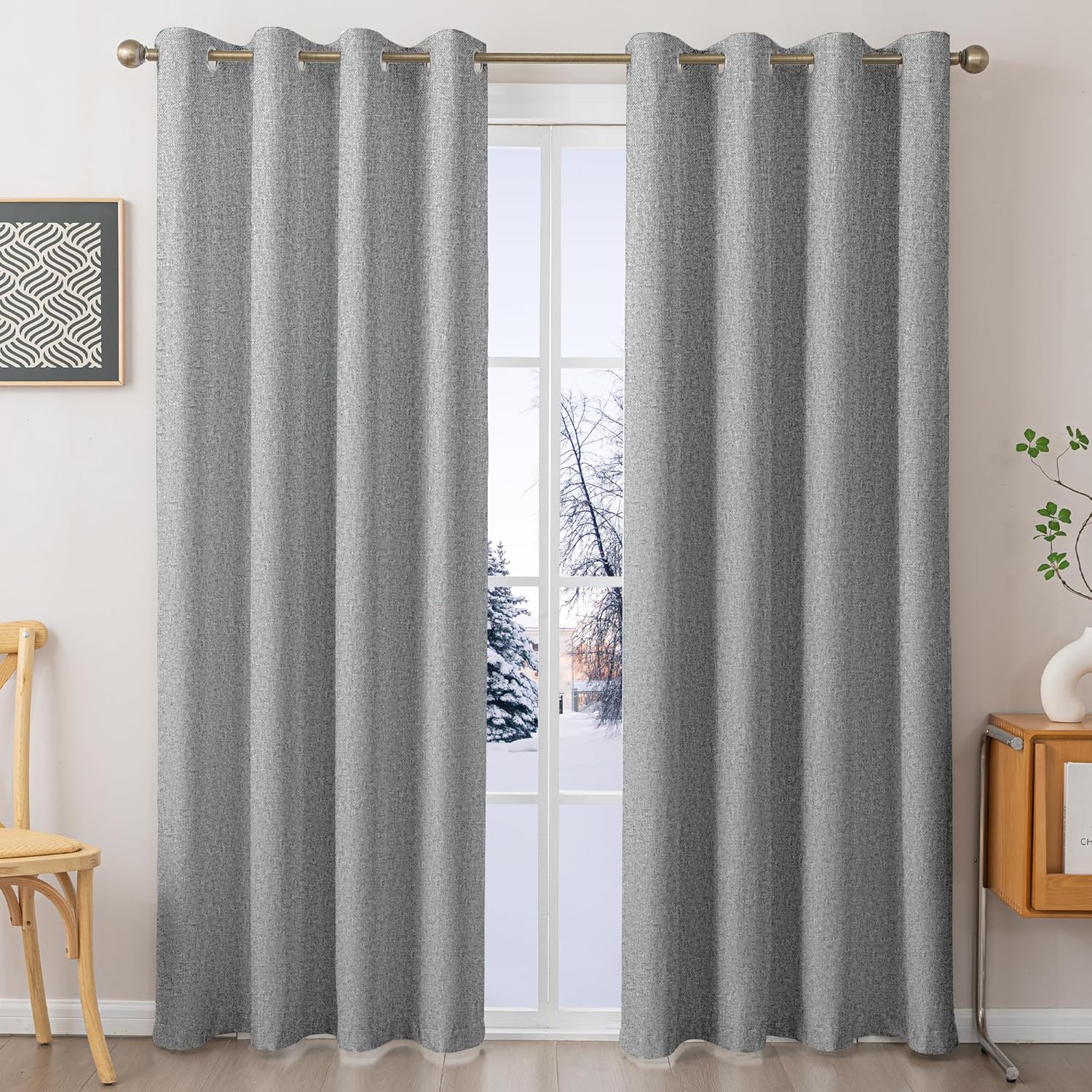 Blackout Curtains - Flame Retardant NFPA701 for Bedroom Living Room, 2 Panels 52x84 Inch Light Gray Grommet Drapes, Fluorine Free Thermal Insulated