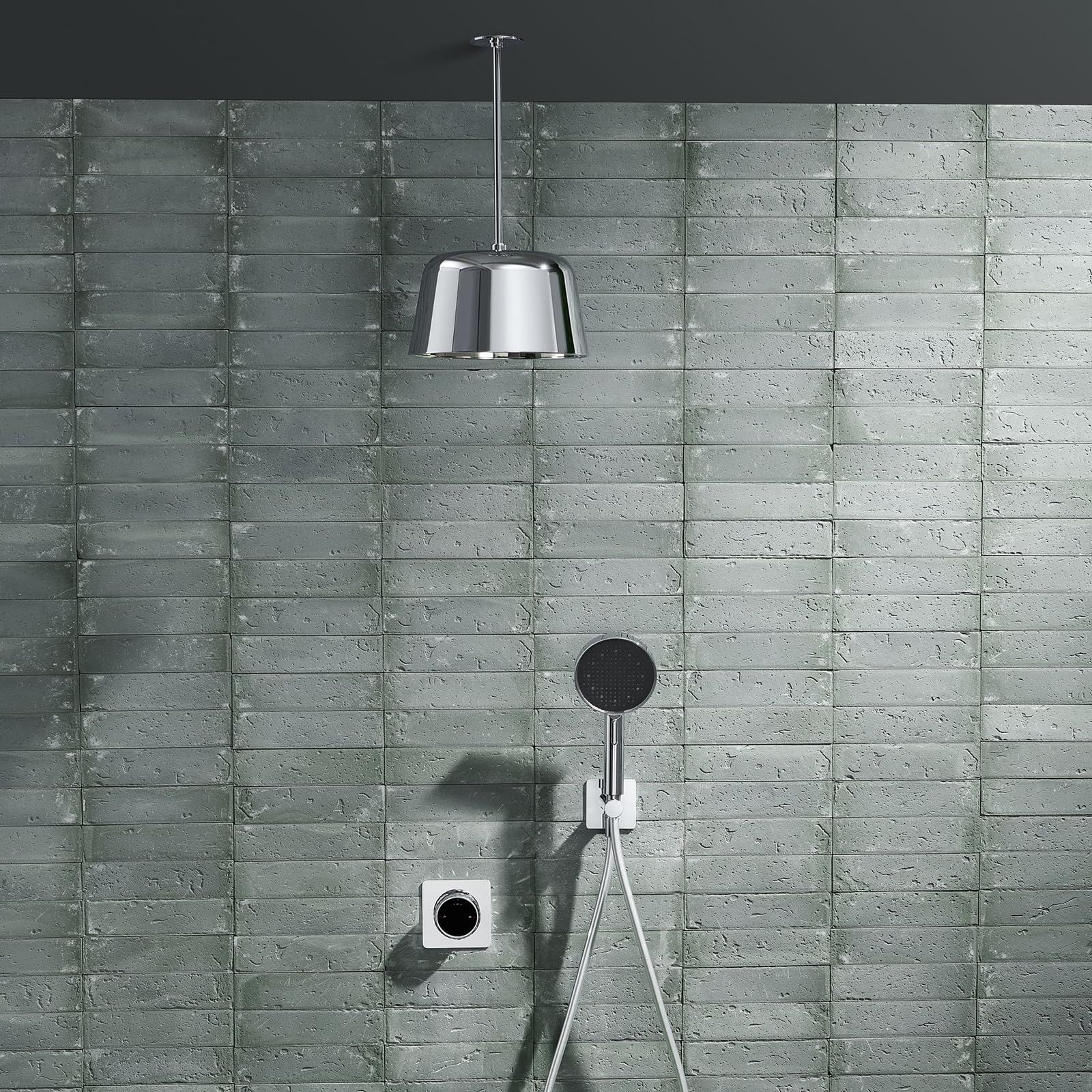 Colonne de douche encastrée LED ciel de pluie plafond et douchette à main chromée