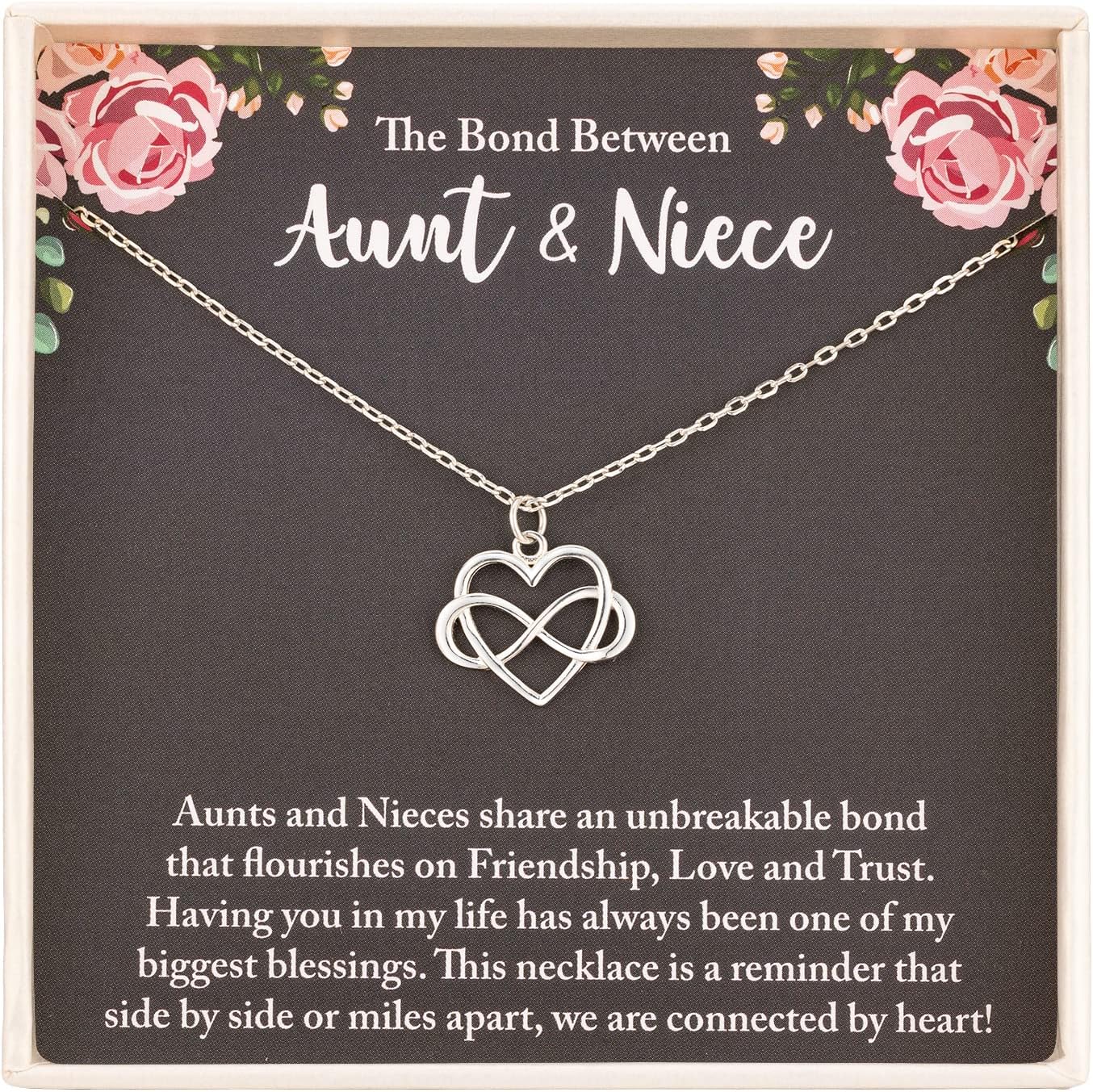 RareLoveAunt Gifts - Niece Gifts from Auntie 925 Sterling Silver Tiny Infinity Heart Necklaces for Women,Aunt Niece Necklace, Sterling Silver, No Gemstone
