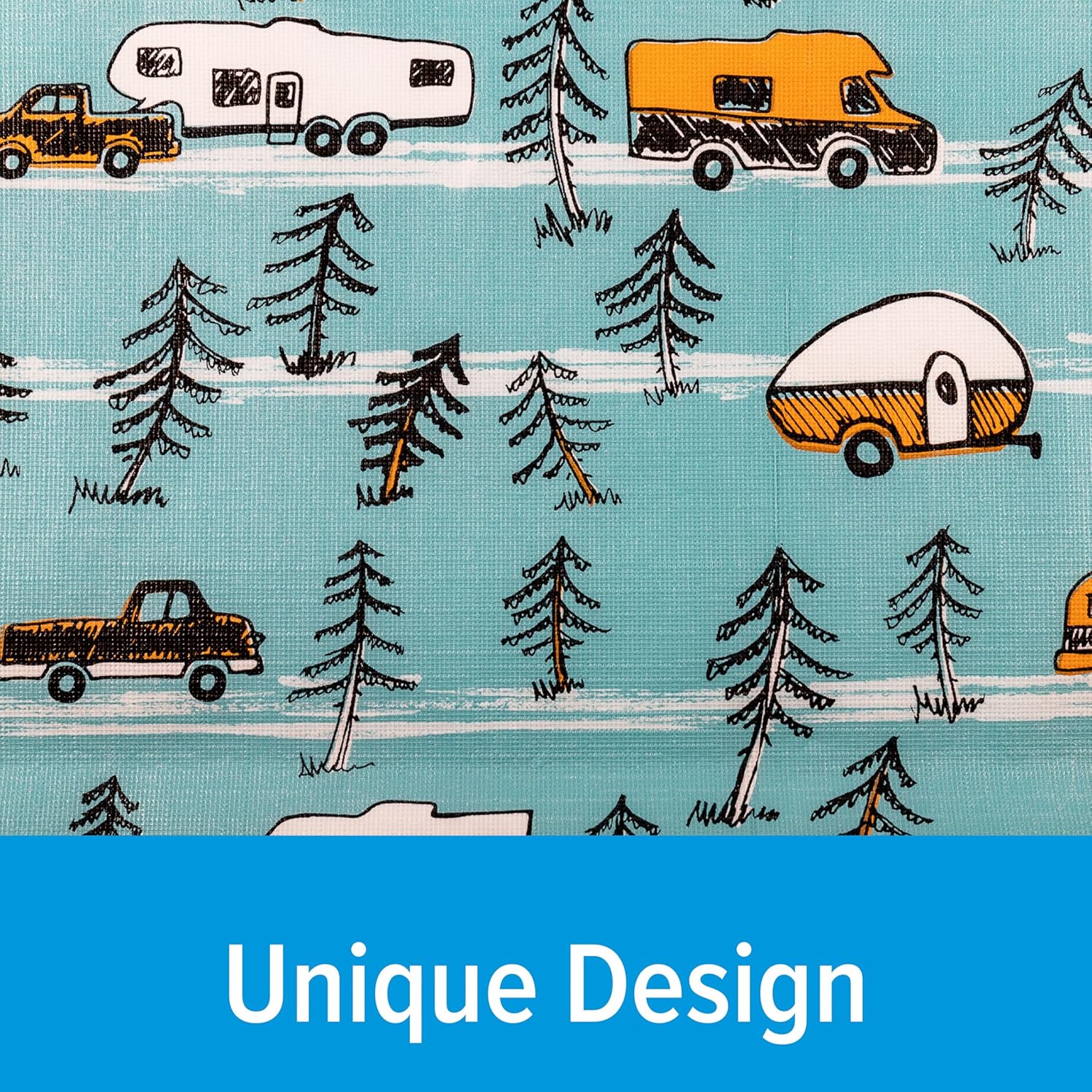 Camco Life is Better at The Campsite Picnic Table Cover with Bench Covers - Provides a Clean Eating Surface for Outdoor Activities - Features an RV and Tree Sketch Design (53380)