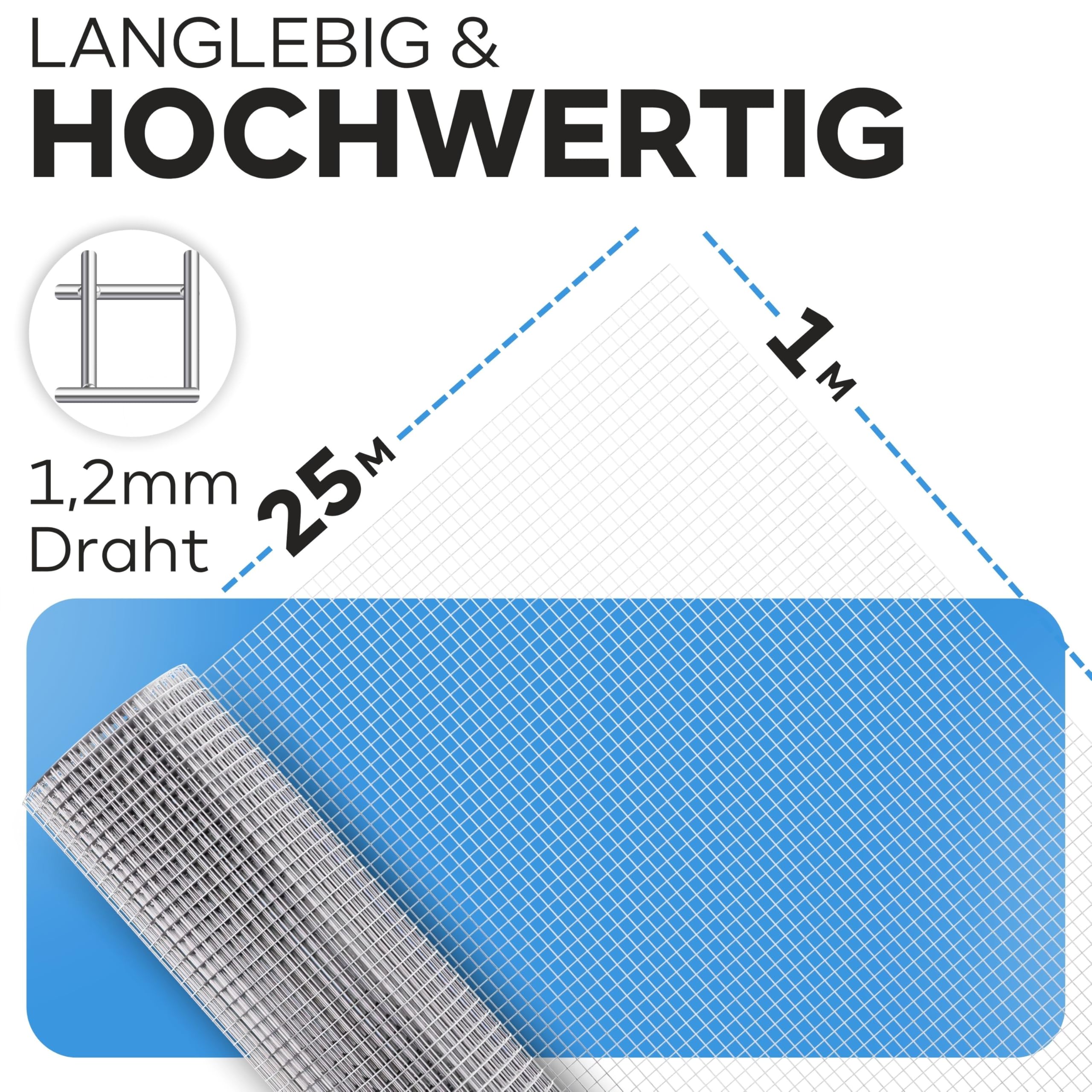 KrapTrap Volierendraht Drahtgitter I 16x16mm I 25 m x 1m I verzinkt I Hühnergitter I 1,2mm stark
