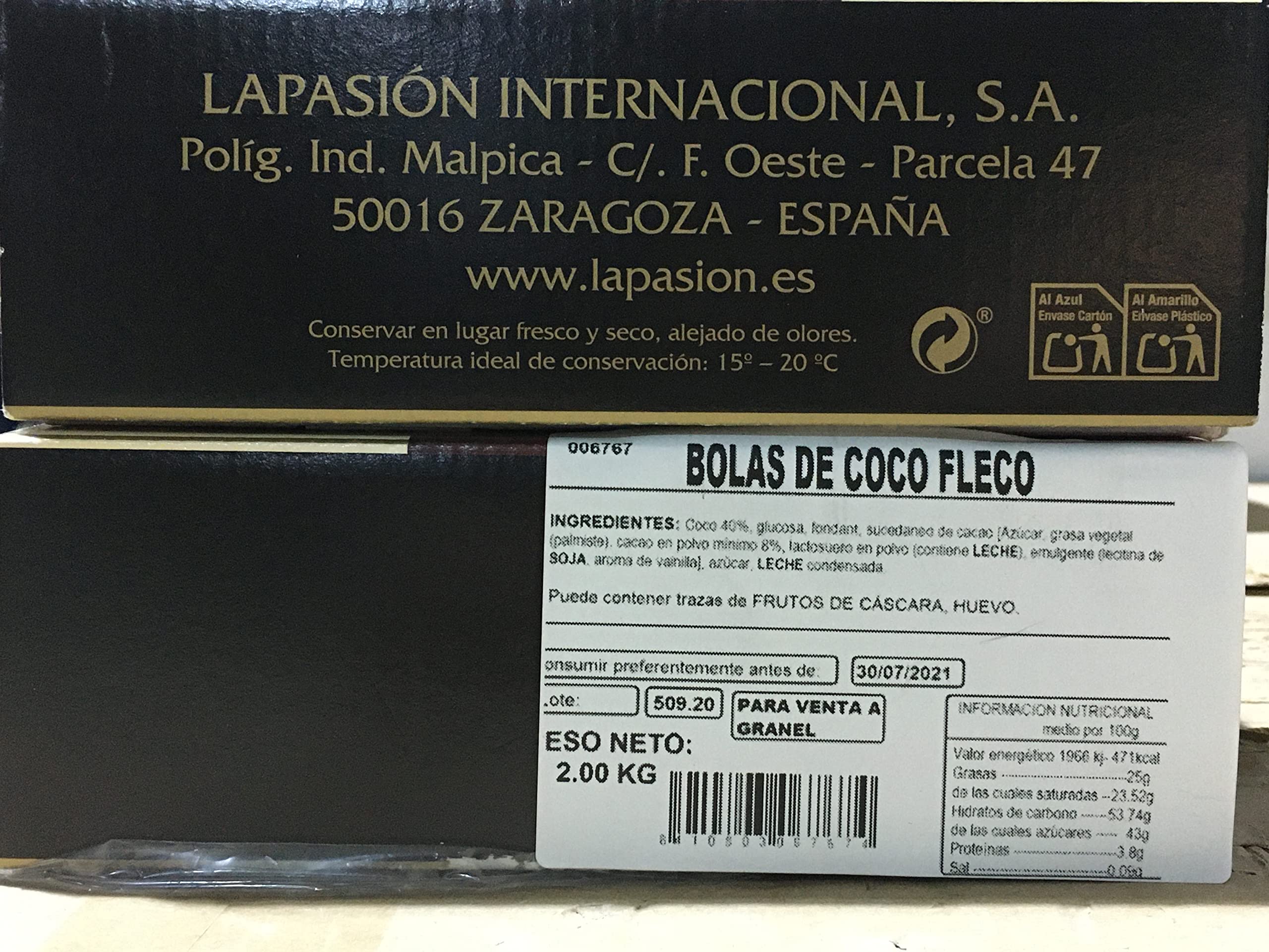 LAPASION - Bolas de coco con cobertura de chocolate 2 Kg