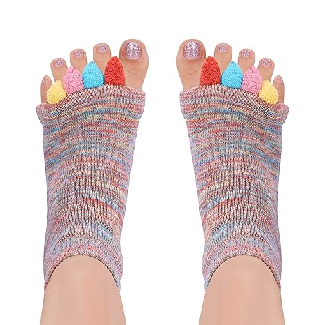 SPORLCO Toe Separator Socks for Men Women Comfy Foot Alignment Sock Massage Health Care Bunion Socks Yoga Sports GYM, A Multicolor, Medium
