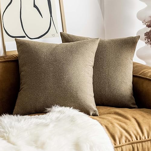 Home Brilliant Fundas de almohada de lino de algodón de arpillera natural, fundas de almohada decorativas de 18 x 18 pulgadas, fundas de almohada