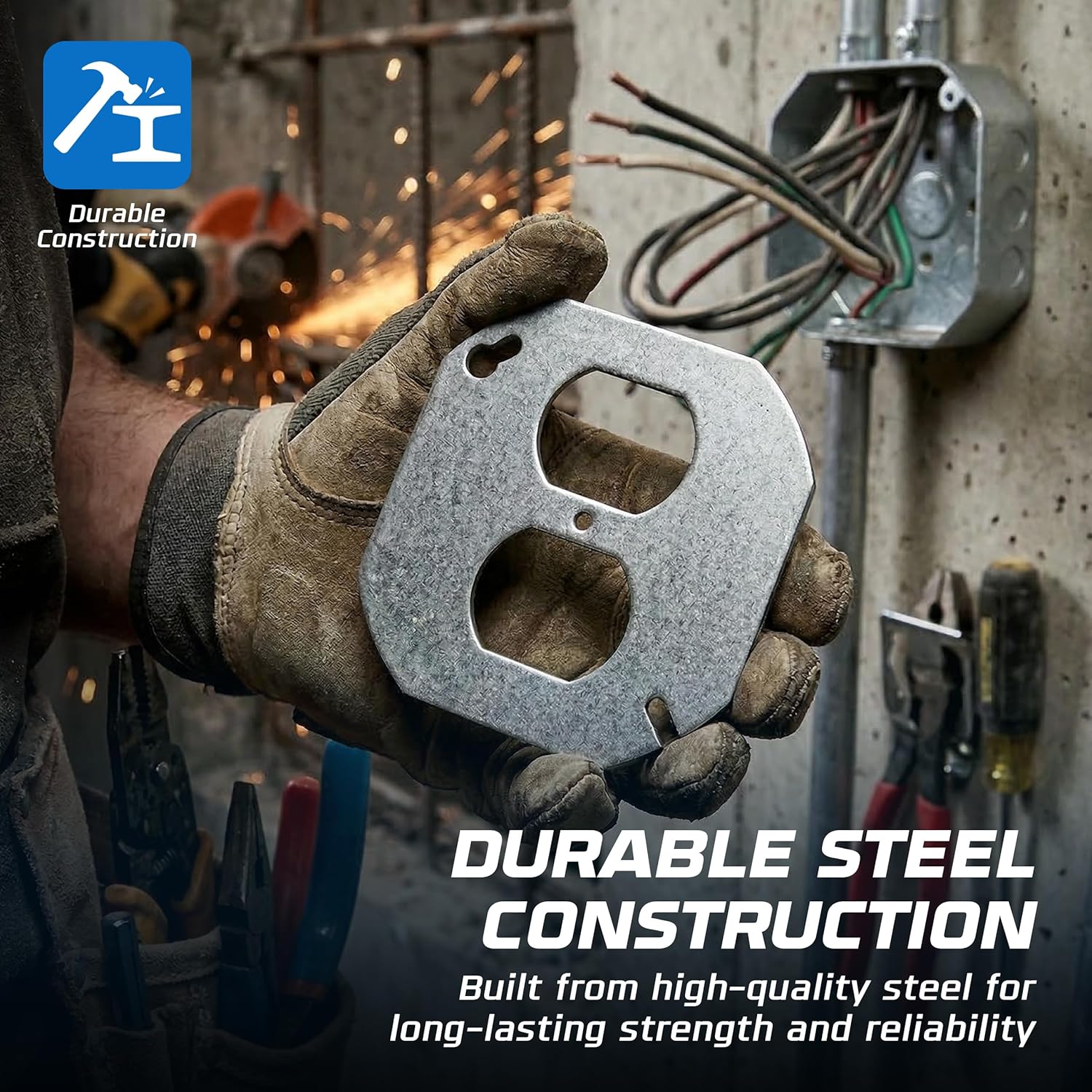 OHLECTRIC 4-Inch Octagon & Round Junction Box Mounting Cover (20 Pack) – Galvanized Steel Duplex Receptacle Adapter Plate with 12° Alignment Slots for Electrical Box Installations, UL Listed