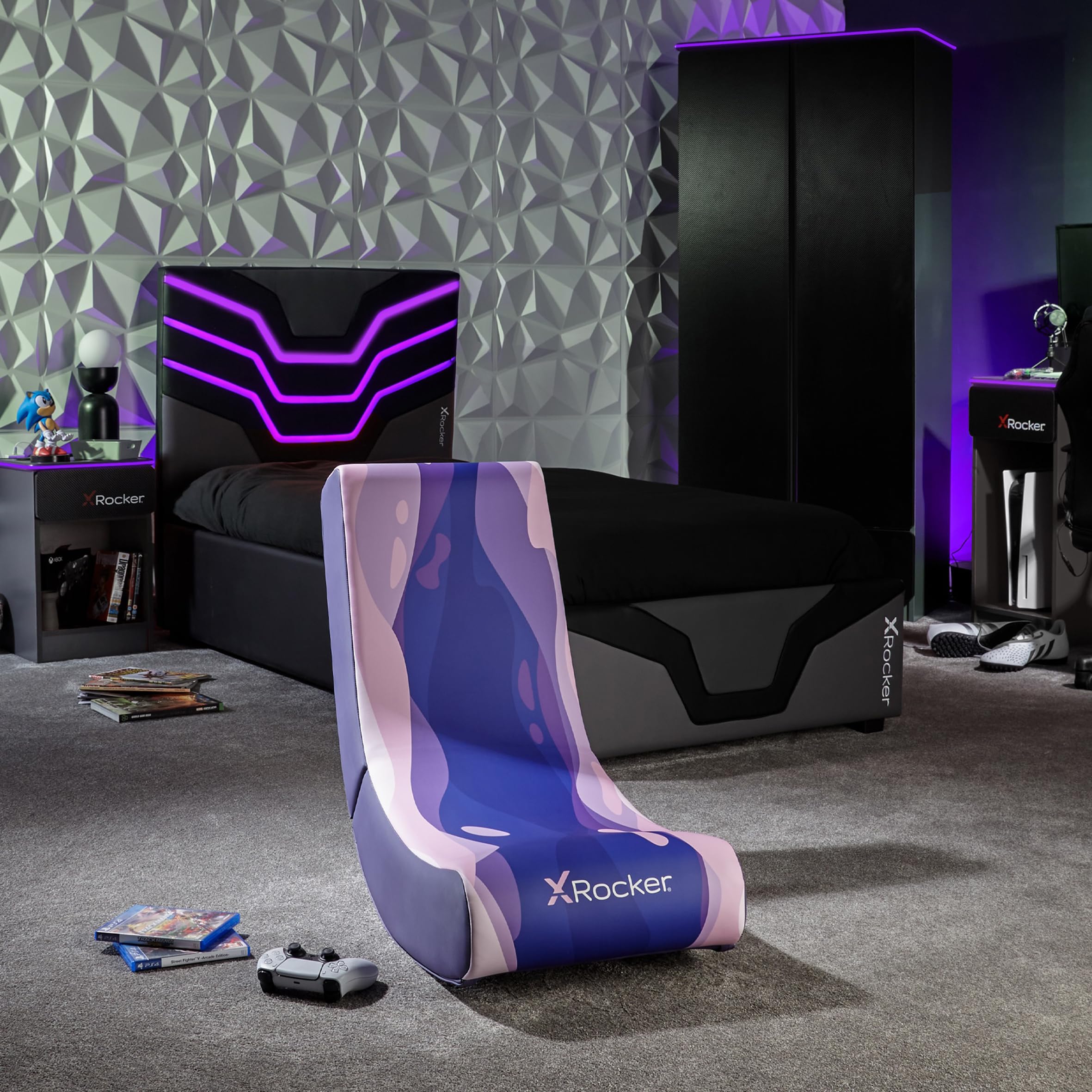 X-Rocker Chaise de jeu vidéo à bascule pliable pour enfants et juniors, siège à bascule pliable bas, chaise à bascule pour jeu, chaise de jeu console pour enfants, édition lava, rose, 2022084