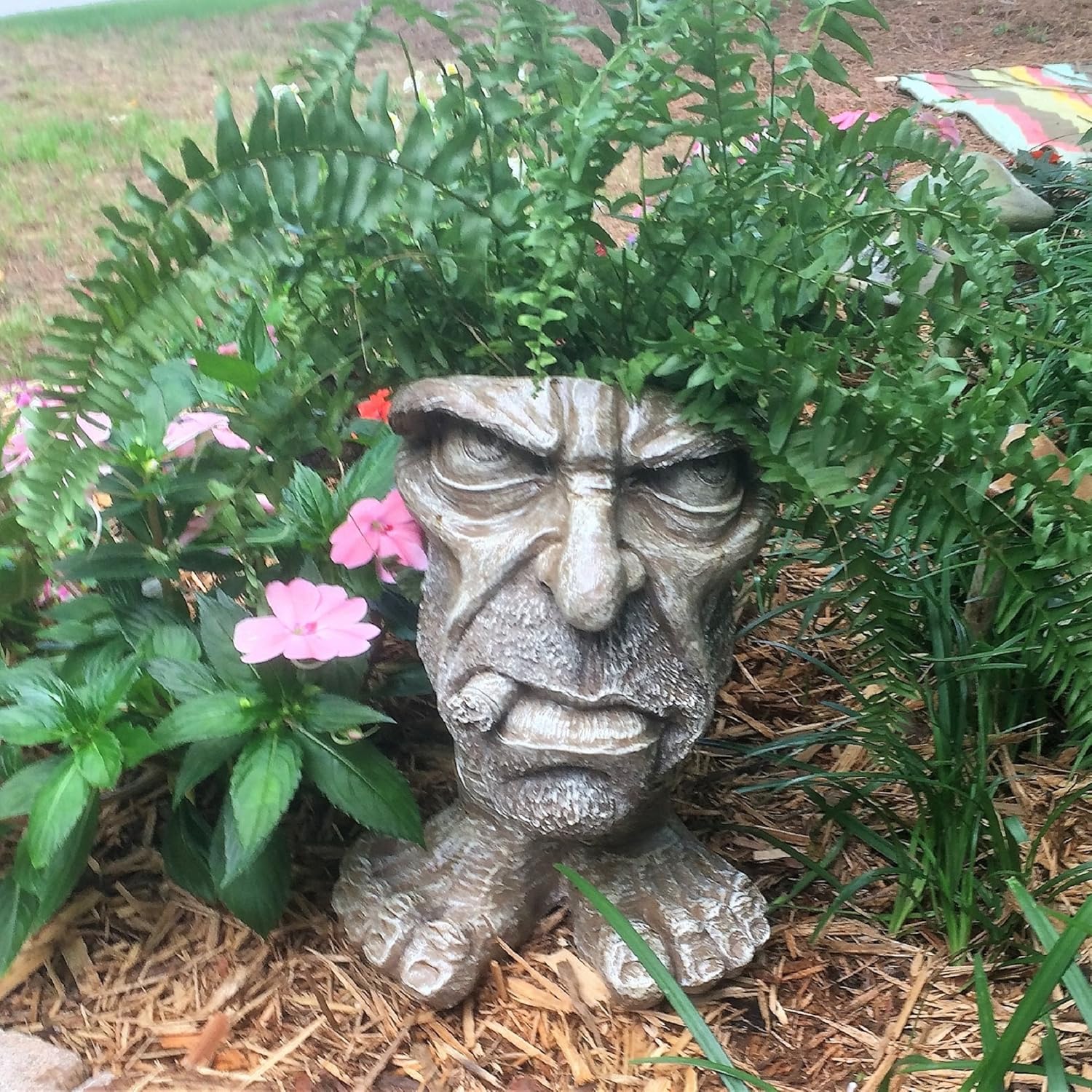 homestyles 13 in. Stone Wash Uncle Carmine The Muggly Statue Face Planter Holds 5 in. Pot