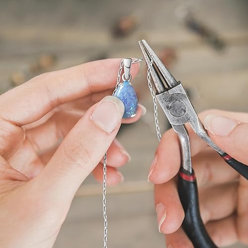 Miniatura 7 de 925 Sterling Silver Blue Opal Necklace - Dainty Teardrop Pendant, 7x10mm October Birthstone Opal Gemstone - Handmade Bridal Wedding Jewelry for