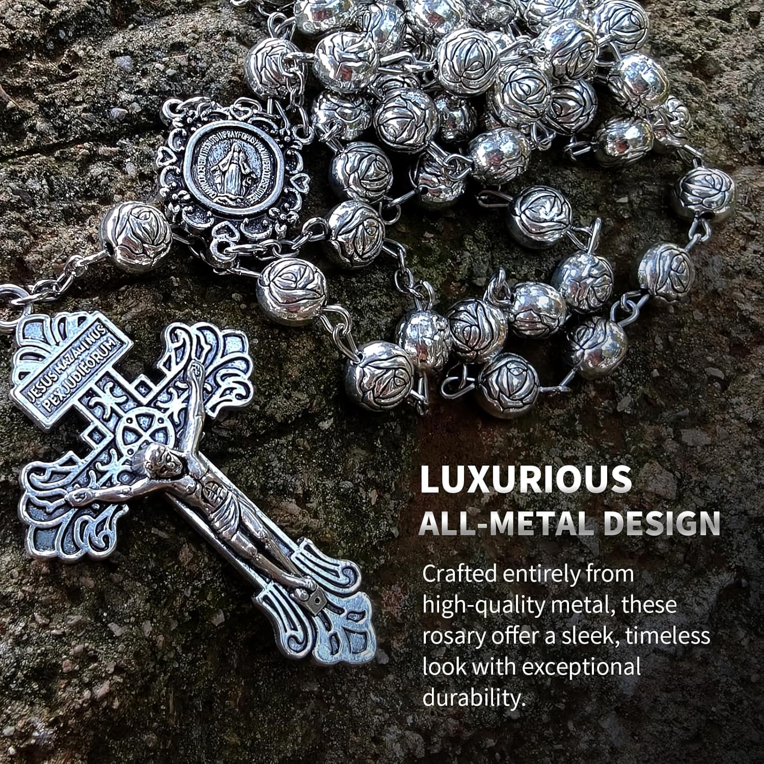 all-metal rosary beads catholic for men and women,Rosary Necklace for men with Virgin Mary medal & cross,Handmade of rosarios catolicos Cross Necklace Catholic Gifts - Image 3