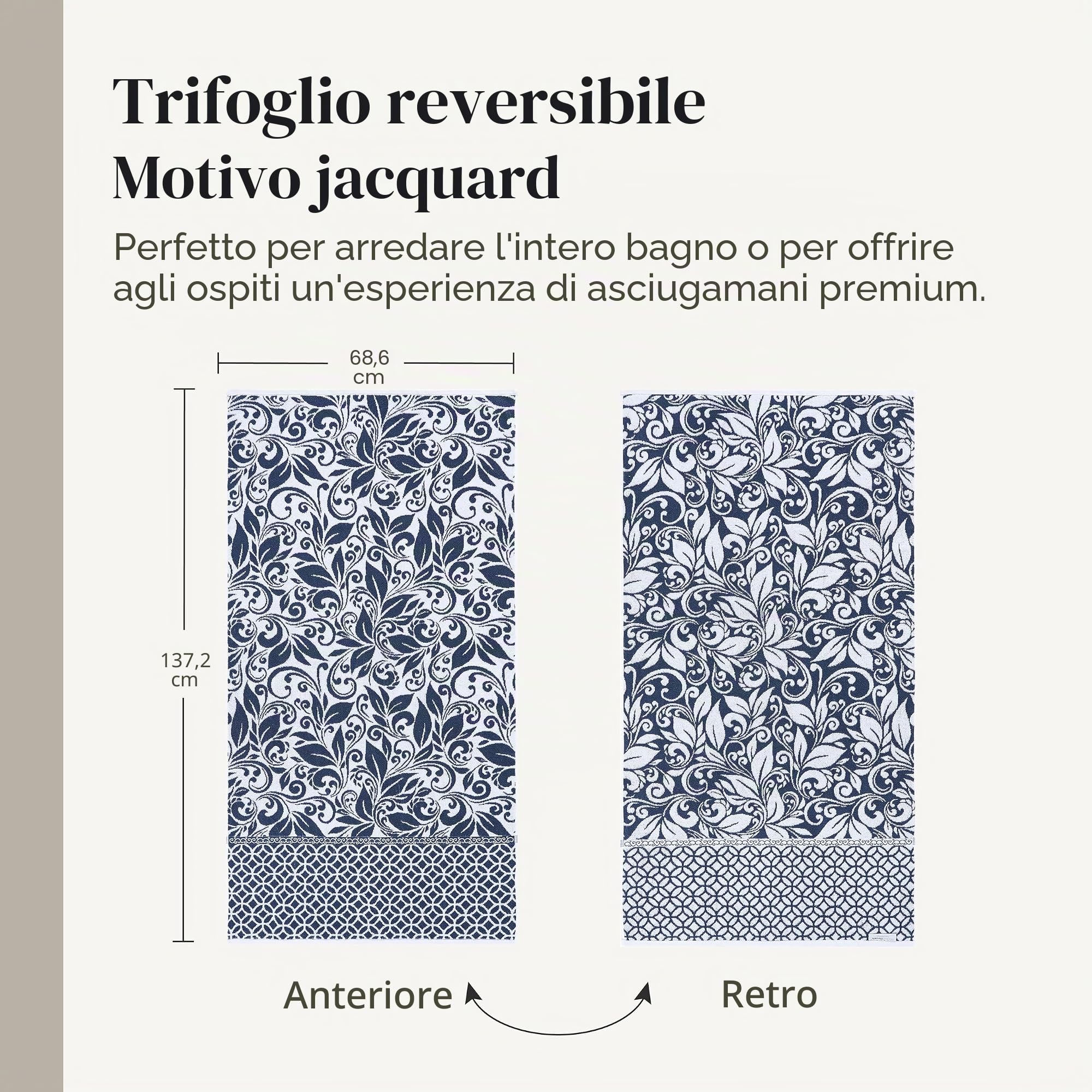 Modern Threads Set di 6 asciugamani reversibili in filigrana a trifoglio, set di 6 asciugamani da bagno, asciugamani e salviette, super assorbenti e ad asciugatura rapida, 100% cotone pettinato