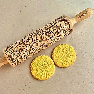 Embossing Rolling Pin FEST with Starry Whirl Pattern – Dough and Clay Roller for Embossed Cookies and Pottery - Cookie and Ceramic Stamp - Baking Gifts for Women by Algis Crafts