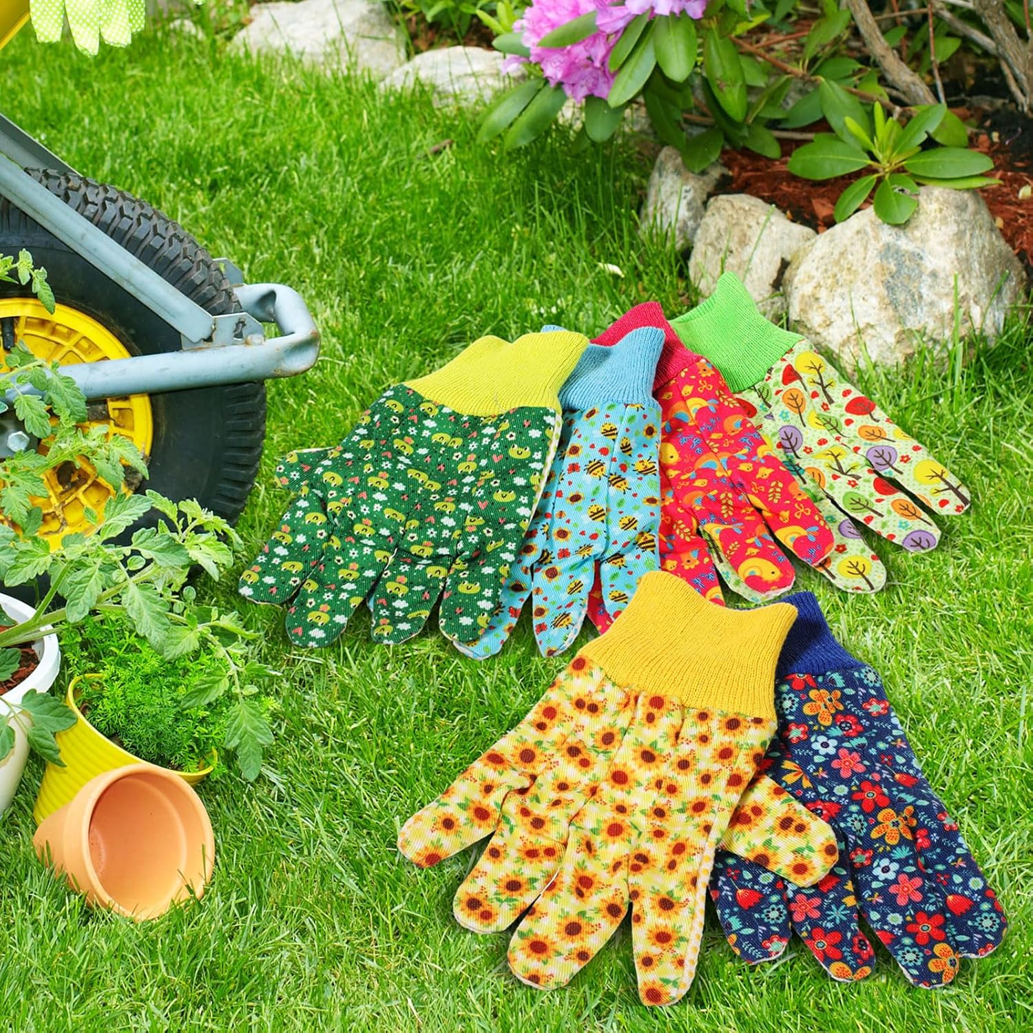 Huukeay 24 Pairs Kids Garden Gloves Bulk Children Gardening Cotton Yard Work Gloves for Children Girls Boys Outdoor