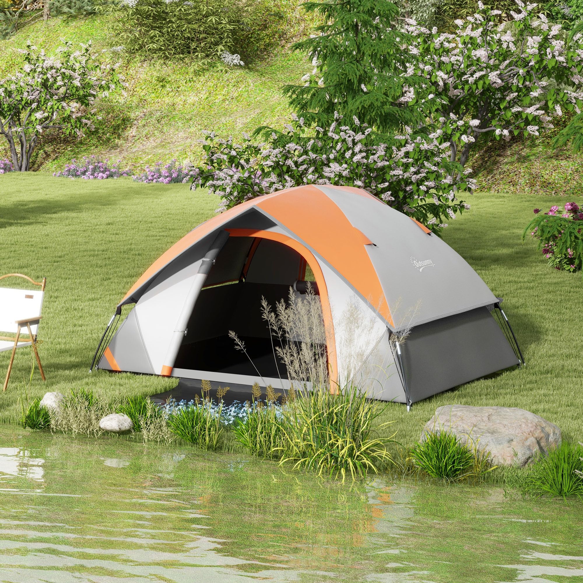Outsunny Tente De Camping Pour 2 Personnes, Tente Dôme étanche 3000 Mm Avec Chambre à Coucher