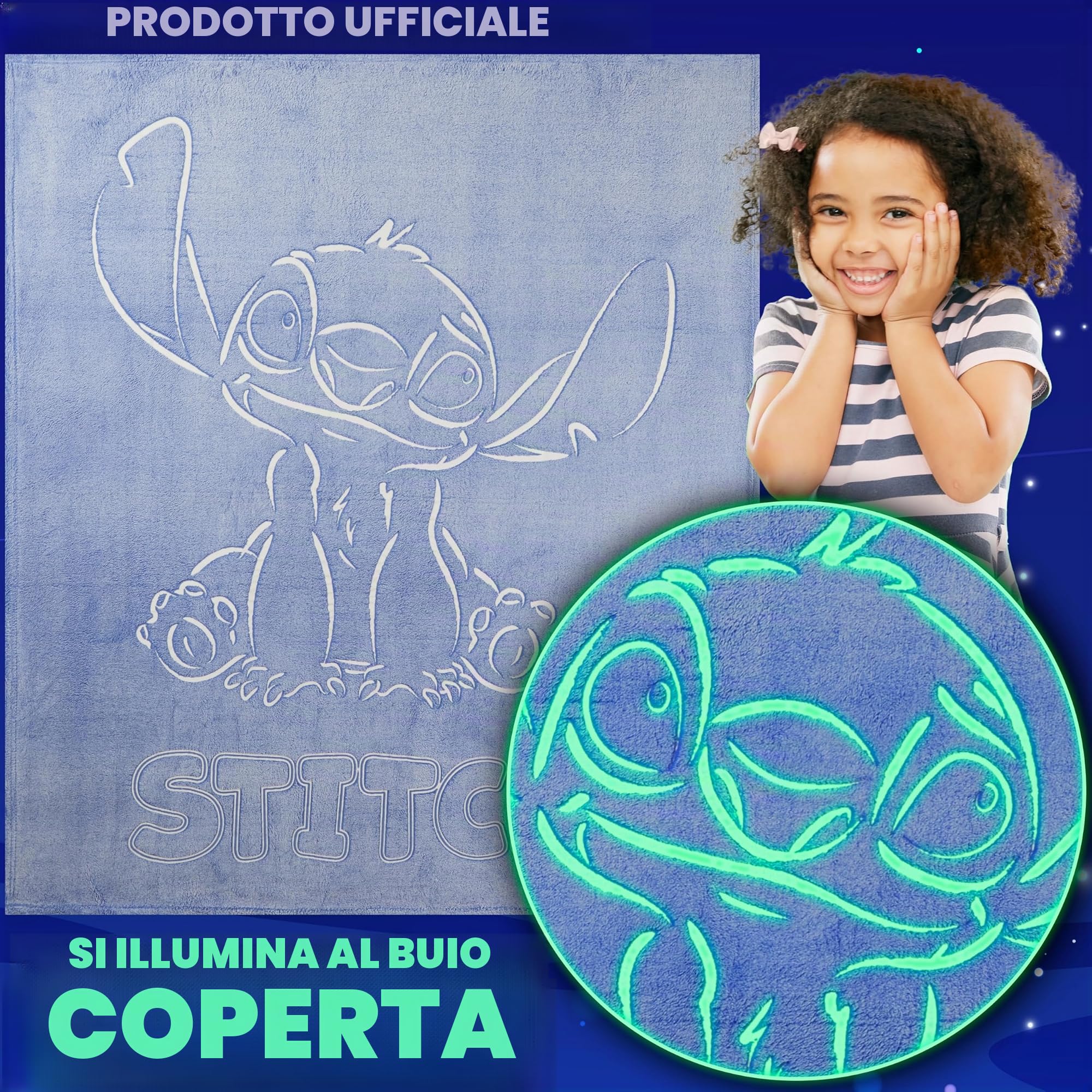 Get Trend Disney Stitch Coperta che si Illumina al Buio 130x150cm, Coperte Pile per Divano e Letto, Si Illumina Dopo 15-30 Minuti, Accessori Letto (Viola Stitch)