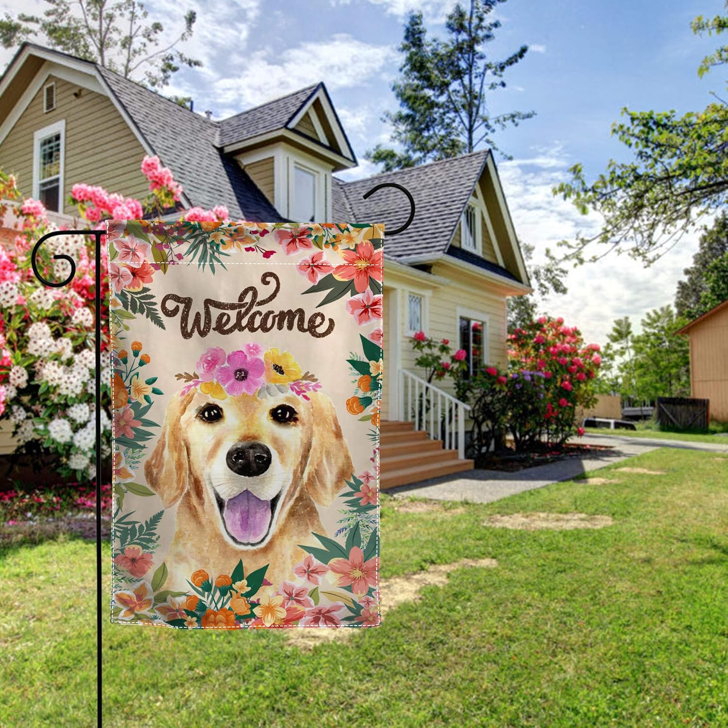 Descarga Cachorro De Golden Retriever Con Bandera Americana Citas En Línea - Creative Fabrica