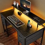 Huuger 47 inch Computer Desk with 4 Drawers&comma; Gaming Desk with LED Lights & Power Outlets&comma; Home Office Desk with Large Storage Space for Bedroom&comma; Work from Home&comma; Black