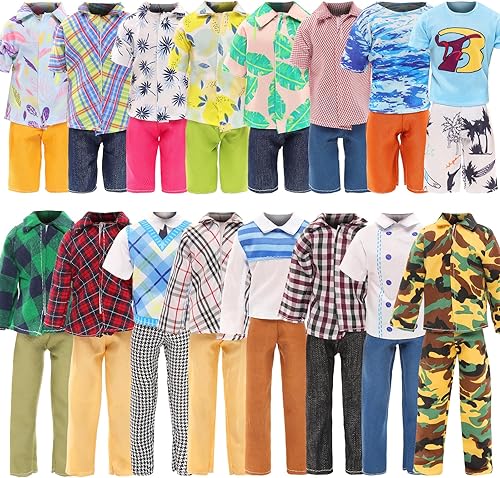 Miniatura 5 de Miunana Paquete de 10 piezas de moda para muñecas de niño de 12 pulgadas, 5 conjuntos de ropa casual con 5 zapatos para muñeca (traje negro + ropa