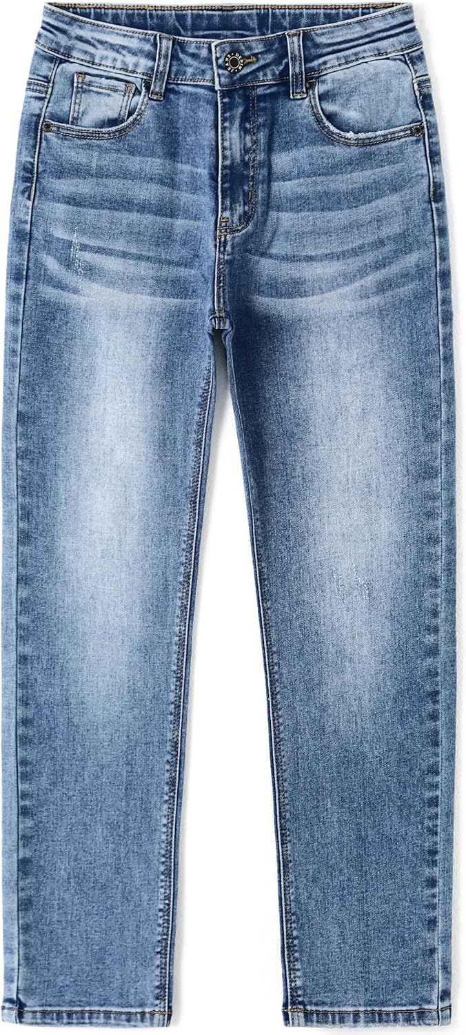 KIDSCOOL SPACE Girl Slim Jeans,5-14T Straight Fit Simple Desgin Denim Pants