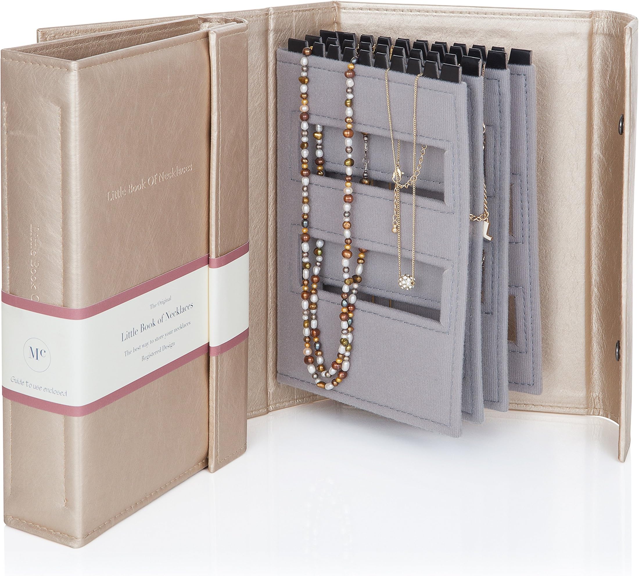 Little Book OfLittle Book of Necklaces A Book for Keeping Your Necklaces Tangle-Free and Safe, Faux Leather, Gold, 15/7/5