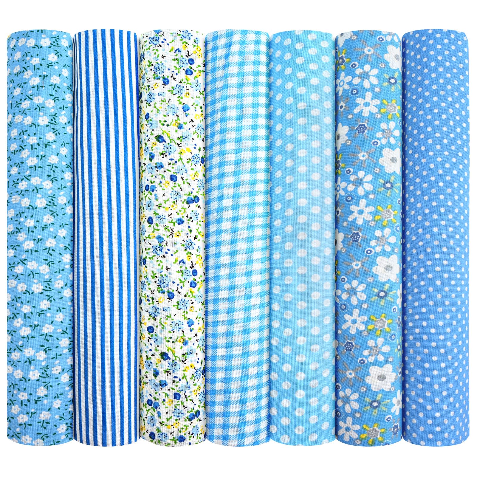 AOOSA 7pcs Fabric Bundles, 20"x20" Cotton Quilting Fabric Squares, Blue — image 1