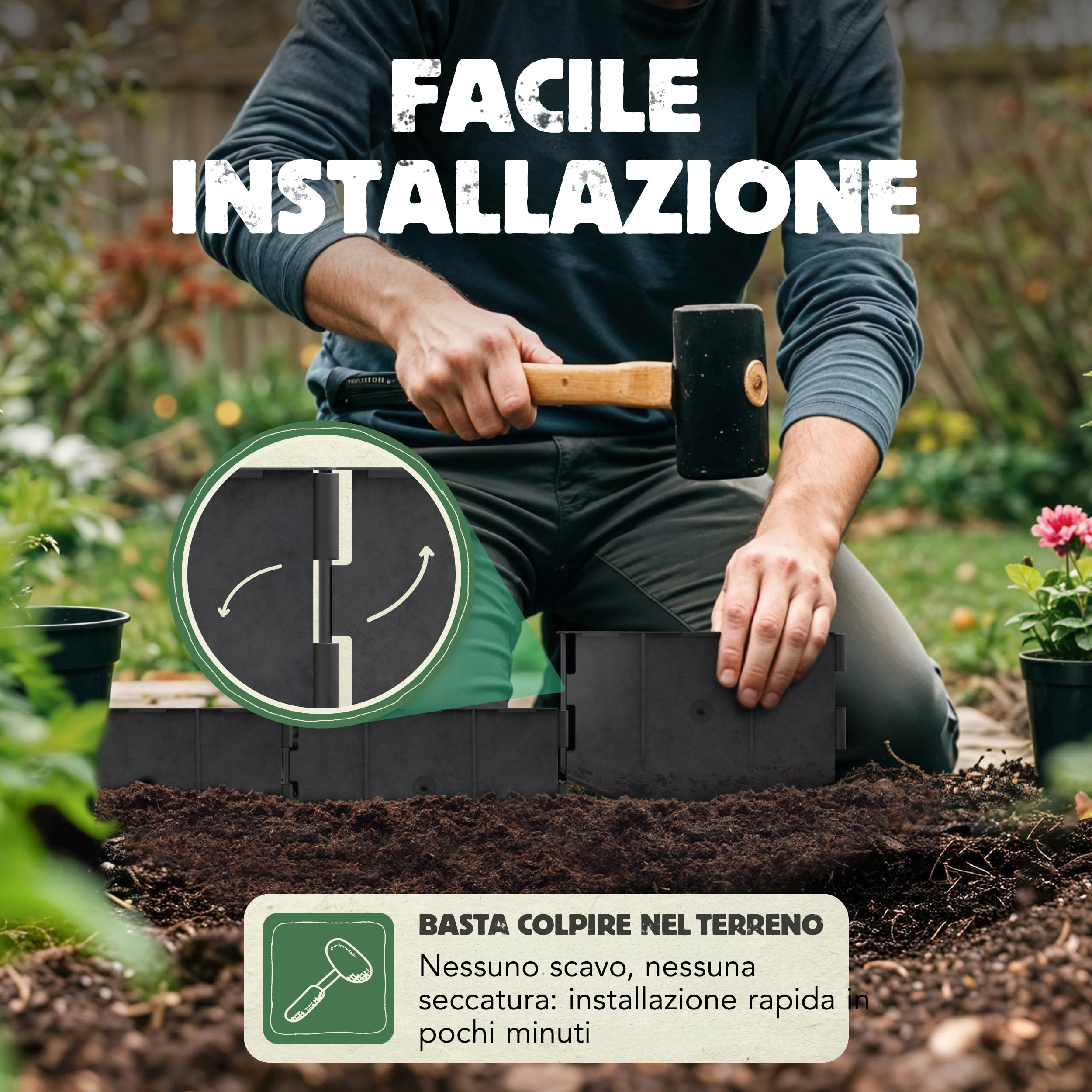 LAINFELD Bordo Flessibile In Plastica Per Prati E Aiuole, Colore Antracite, 25 Metri Di Delimitazione (125 Elementi Da 20 Cm), Sistema A Incastro, Resistente Ai Raggi UV