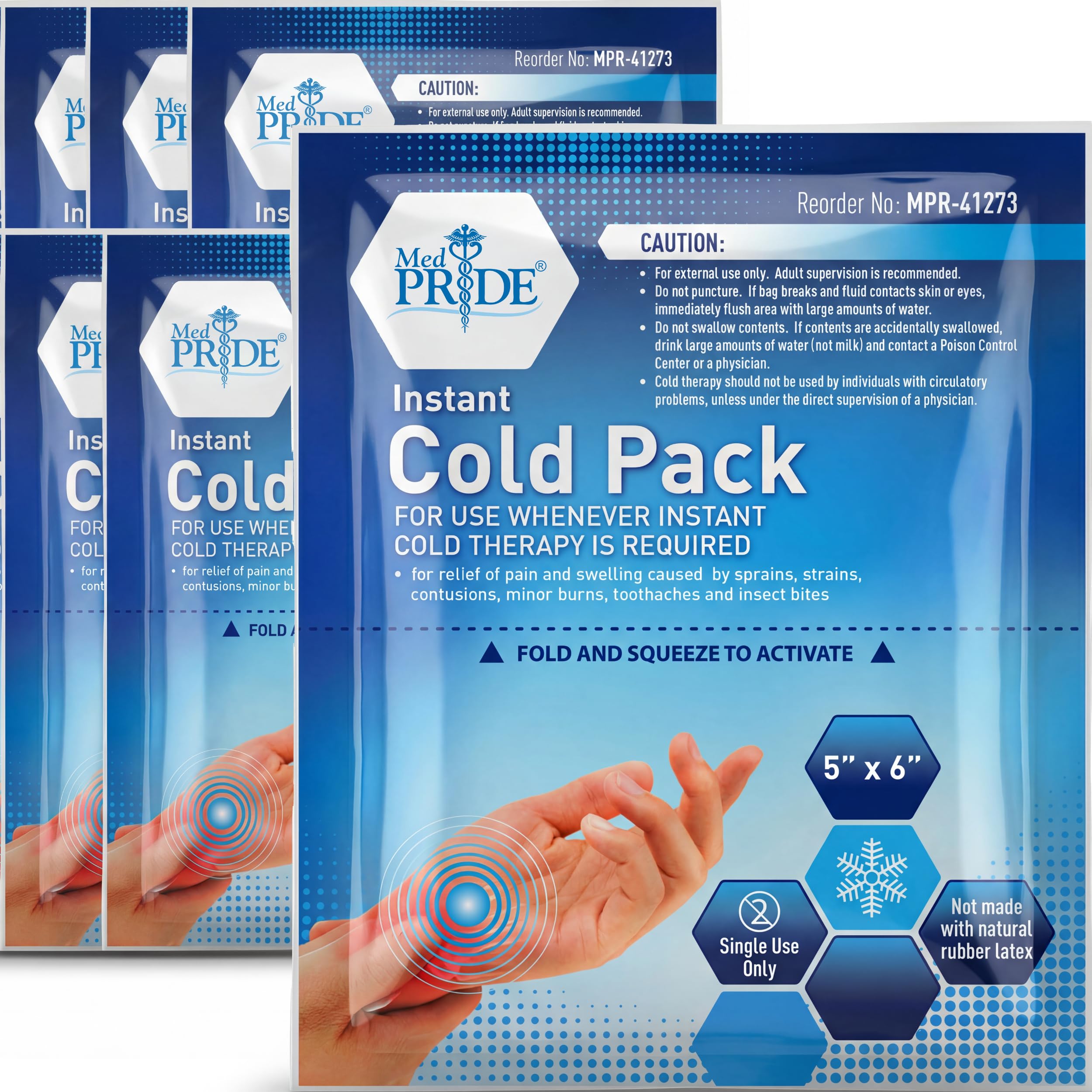 Medpride Instant Cold Pack (4”x 5”) – Set of 6 Disposable Cold Therapy Ice Packs for Pain Relief, Swelling, Inflammation, Sprains, Strained Muscles, Toothache – for Athletes & Outdoor Activities