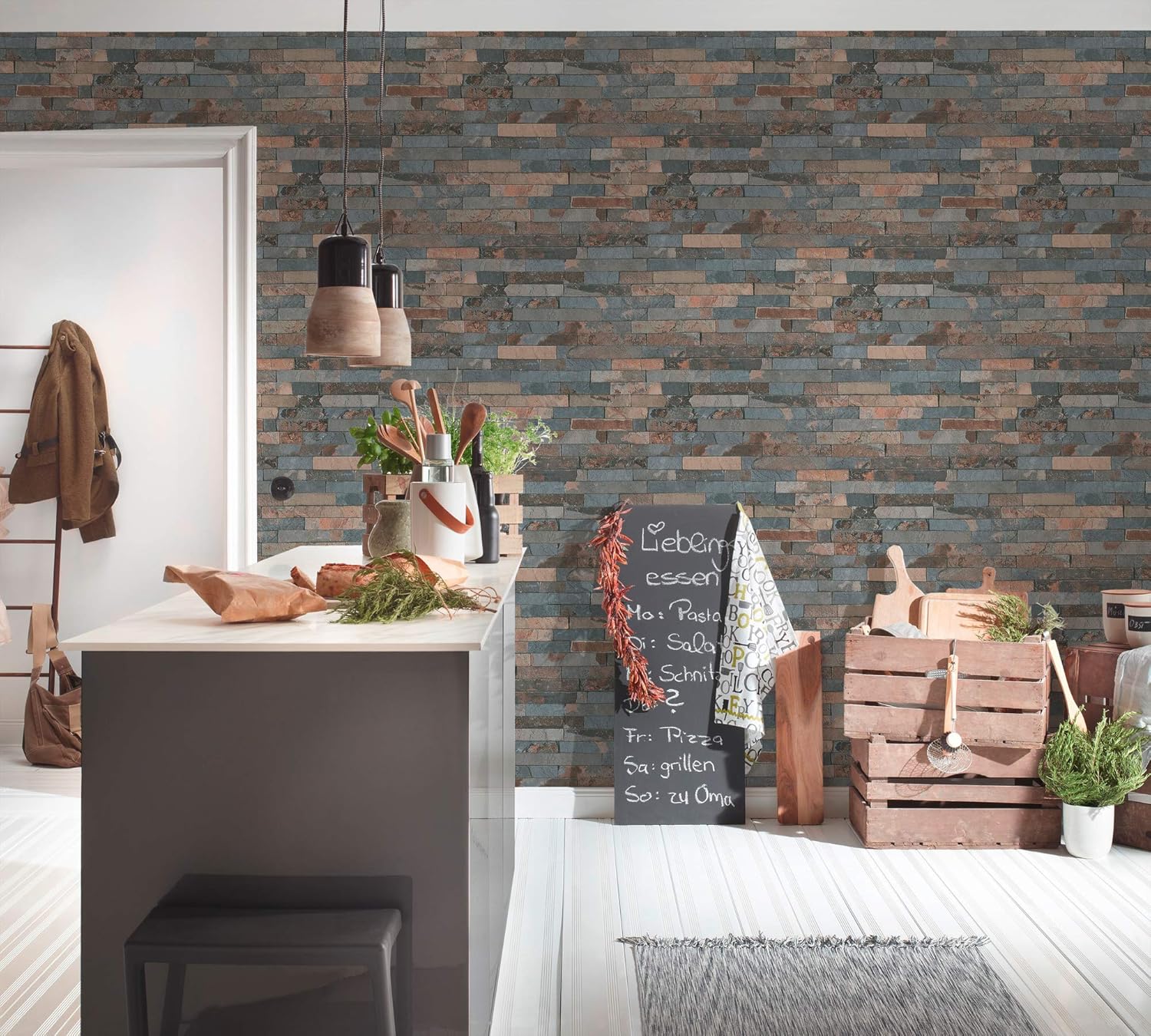 A.S. Création Brick Wallpaper Elements Non-Woven Wallpaper 10.05 m x 0.53 m Grey Brown Black Made in Germany 355823 35582-3