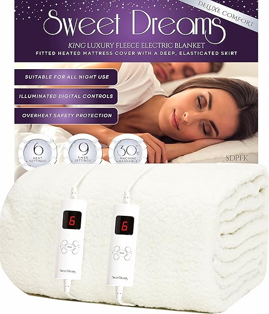 Sweet Dreams Electric Blanket King Size - Dual Controls - Luxury Bed Fleece Heated Mattress Cover, Machine Washable Underblanket - Overheat Protection (King Size)