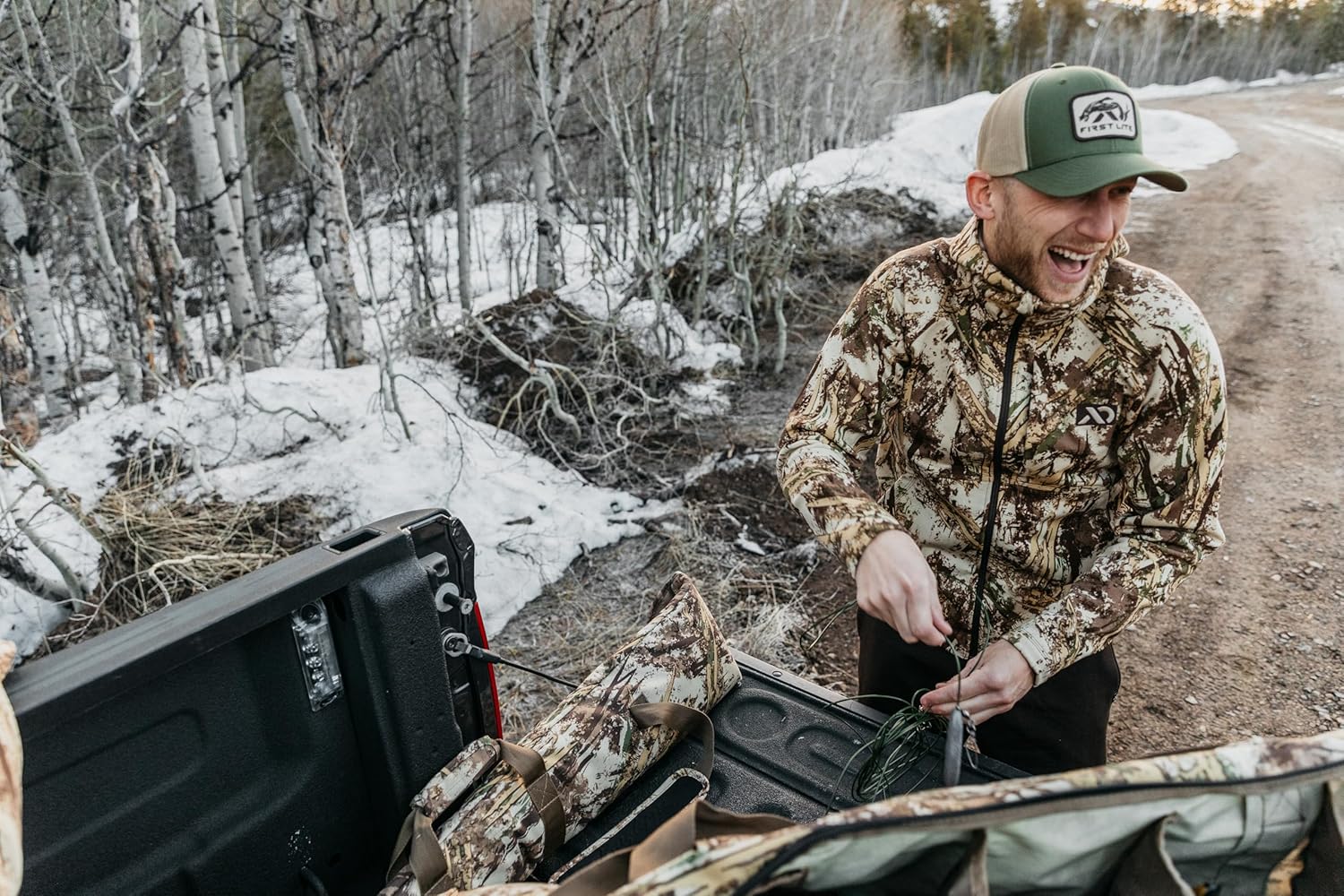 First Lite Men's Rugged Wool Zip Hoody - Durable Merino Wool Camo Hunting Jacket