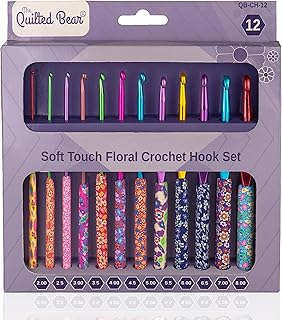 The Quilted Bear Floral Crochet Hook Set - Premium Soft Grip Floral Crochet Hooks with Polymer Clay Handle 12 Hook Kit (2m...