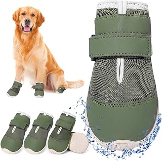 DcOaGt Size 8 Dog Boots for Large Breeds: Waterproof Breathable Anti-Slip Paw Protectors for Rottweiler, German Shepherd, Hiking & Winter - Military Green 4PCS