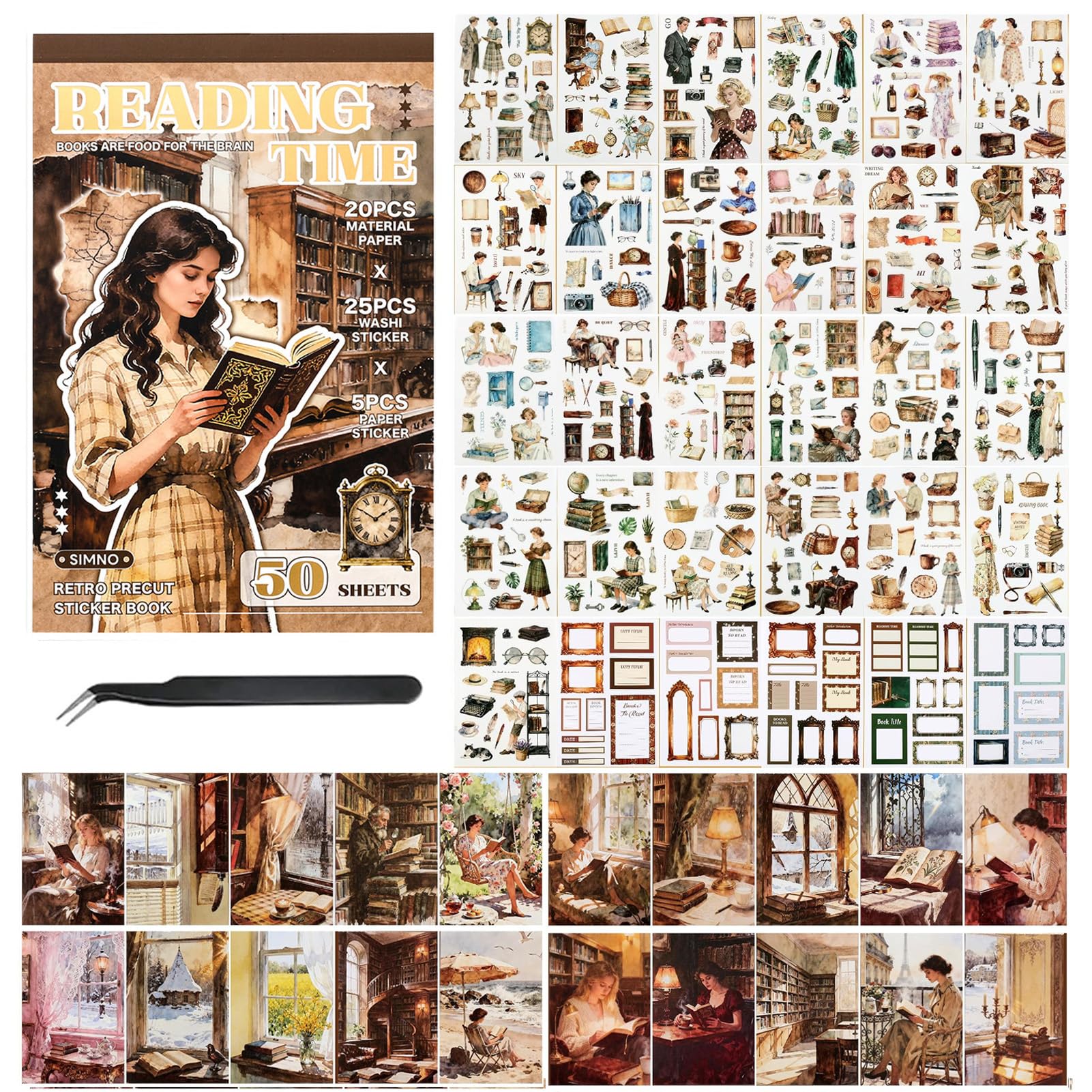 Autocollants scrapbooking vintage washi et papier A5 pour journal intime