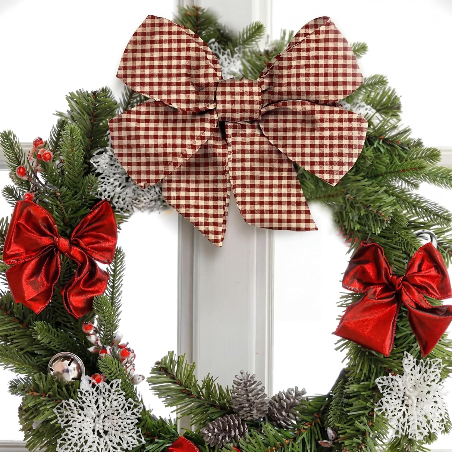 Fanfanwin 60 Pcs 10 x 10 Inch Vintage Plaid Quilting Fabric Squares Homespun Gingham Fabric Bundles Quarters Rustic Precut Christmas Red and Green Buffalo Check for DIY Craft Decor