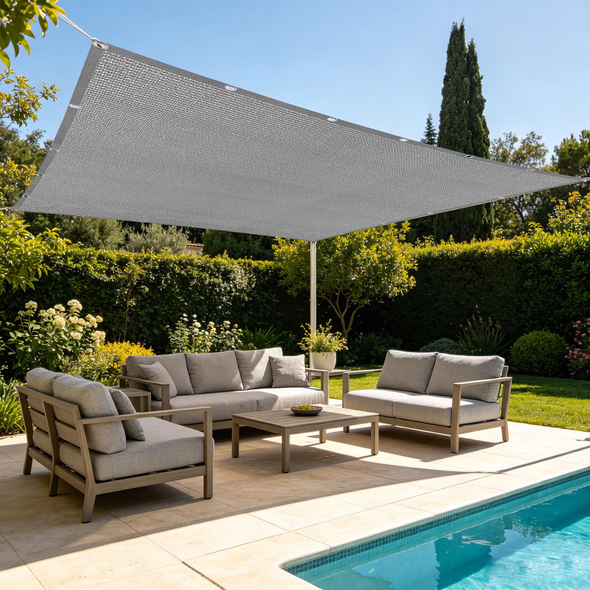 Voile ombrage perméable 125x360 cm fini les poches d'eau et de vent gris