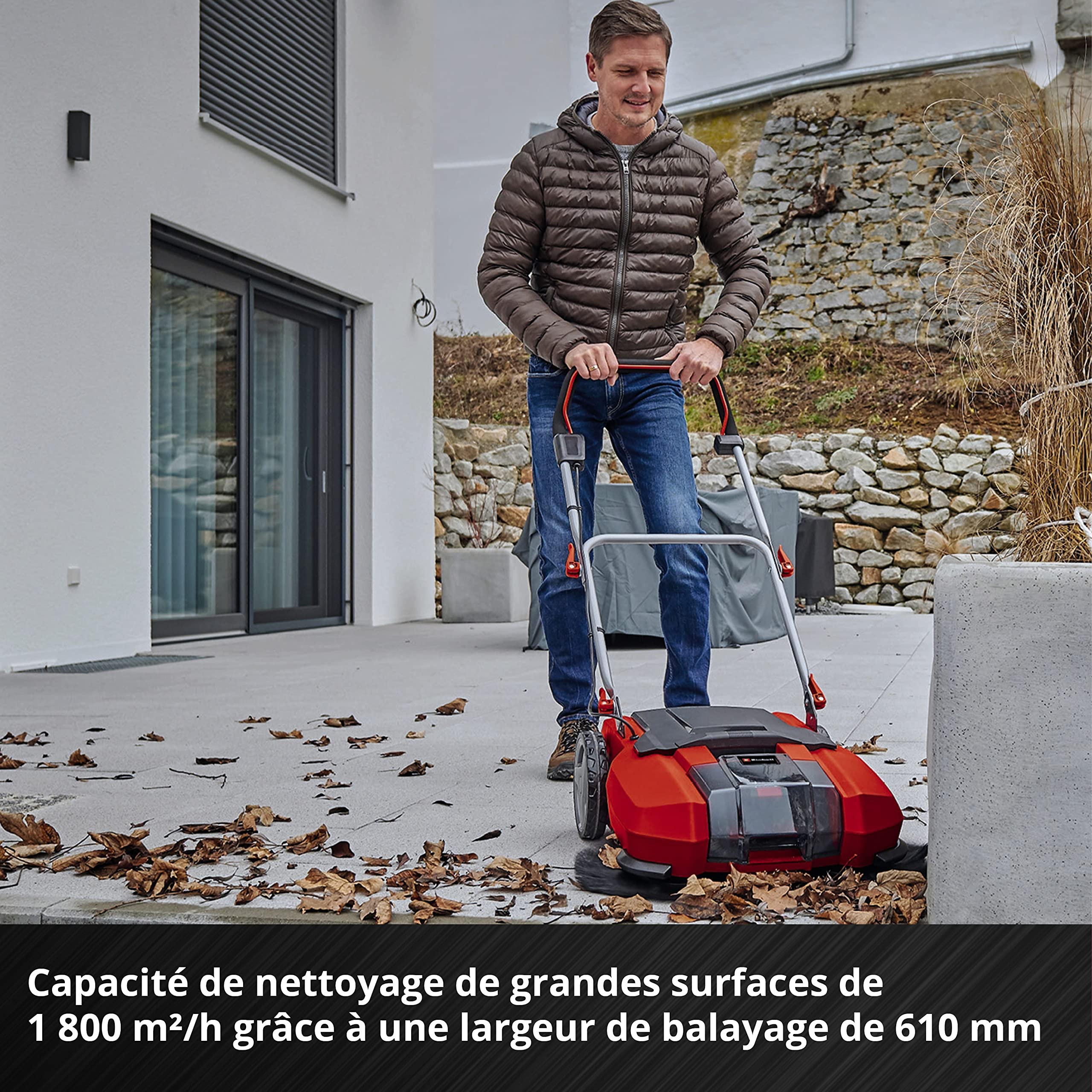Einhell Balayeuse sans fil TE-SW 18/610 Li-Solo Power X-Change (18V, collecteur de débris de 20 litres, position de stationnement, guidon réglable) Livré sans Batterie ni Chargeur