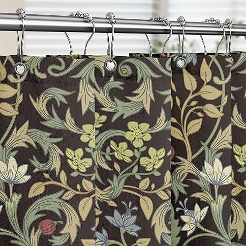 Vista 43 de Tititex Cortina de ducha de lino sintético de 4.94 oz/m², diseño floral azul con hojas doradas con flores, decoración de baño, juego de cortinas